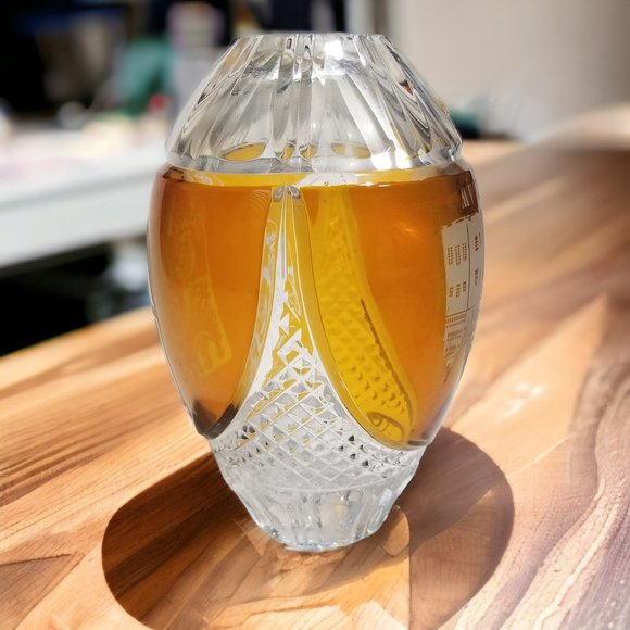 Rare Bohemian 24% Lead Crystal Amber Vase Oval Hand Cut in Poland Cut to Clear - Picture 8 of 10